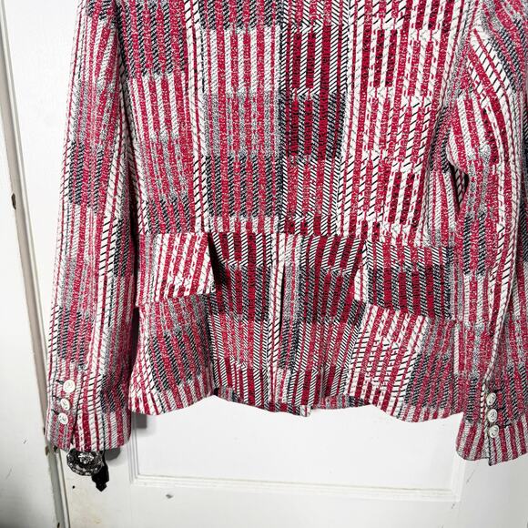CABi Red Patchwork Tweed Blazer #6028 Double Breasted Anchor Buttons Nautical S - Picture 8 of 14